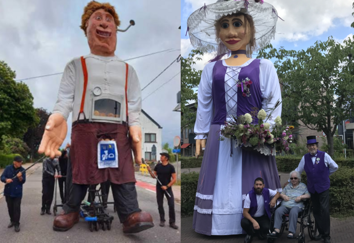 Samengestelde foto van reuzin Gullemoei en reus Korenhaar
